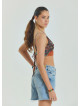 Lace Up Open Back Adjustable Brown Crop Blouse 4653